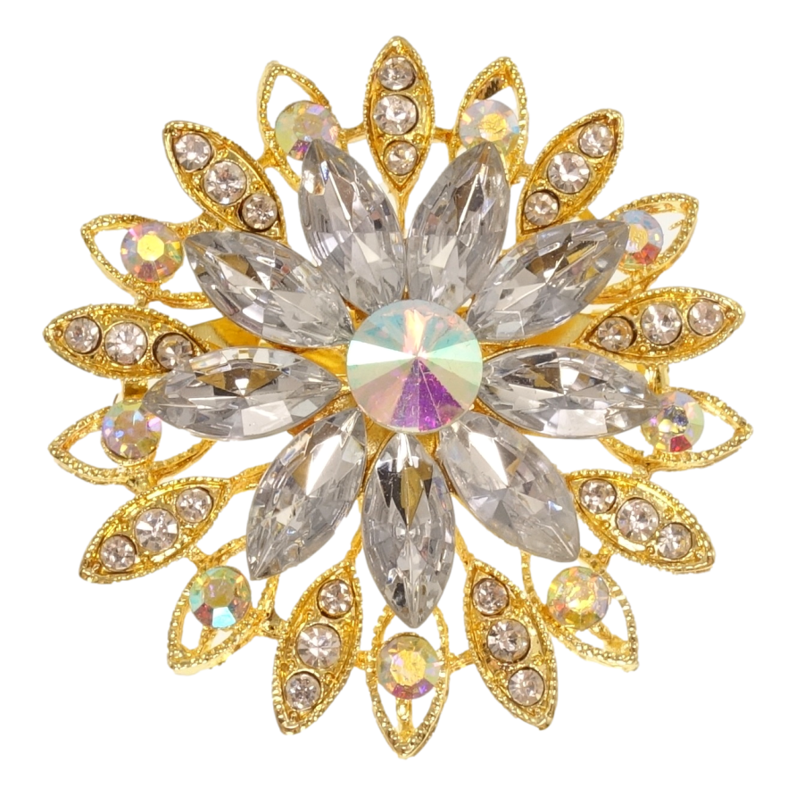 Брошка Квітка з білими кристалами фото №1