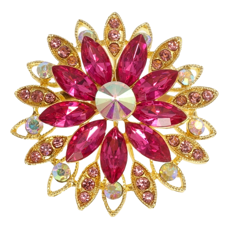Брошь Цветок с малиновыми кристаллами фото №1