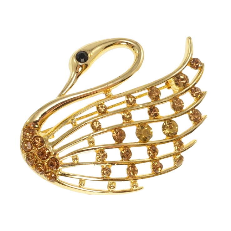 Брошка Лебідь із золотистими стразами фото №16