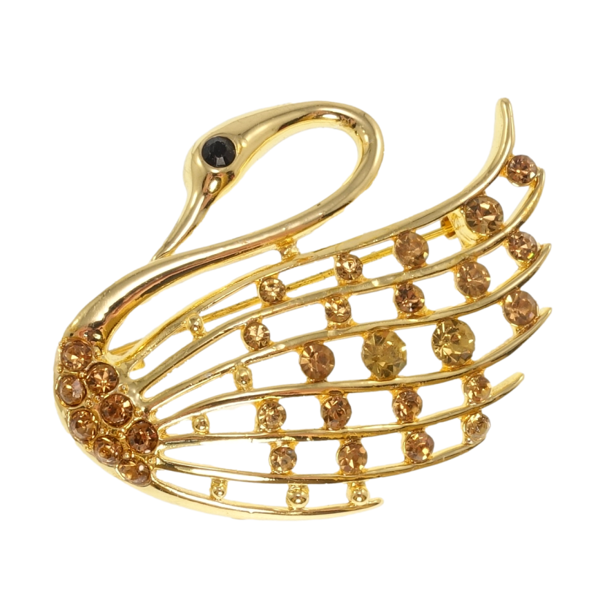 Брошка Лебідь із золотистими стразами фото №1