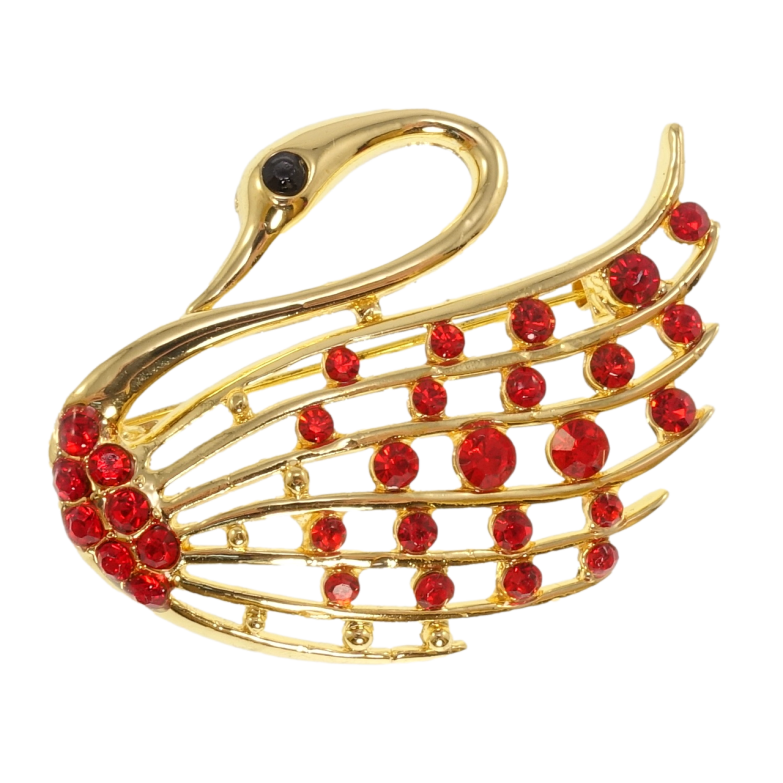 Брошка Лебідь з червоними стразами фото №1 Брошка Лебідь з червоними стразами фото №1