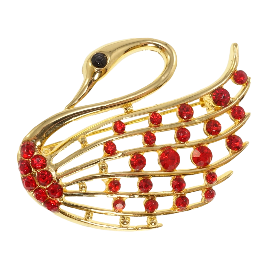 Брошка Лебідь з червоними стразами фото №1 Брошка Лебідь з червоними стразами фото №1