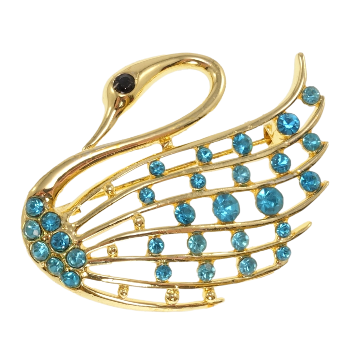 Брошка Лебідь з бірюзовими стразами фото №8