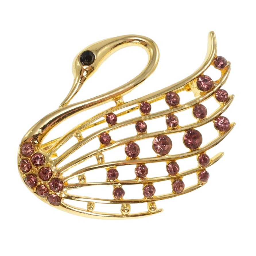 Брошь Лебедь с бордовыми стразами фото №1 Брошь Лебедь с бордовыми стразами фото №1