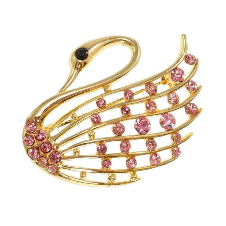 Брошка Лебідь з рожевими стразами фото №14