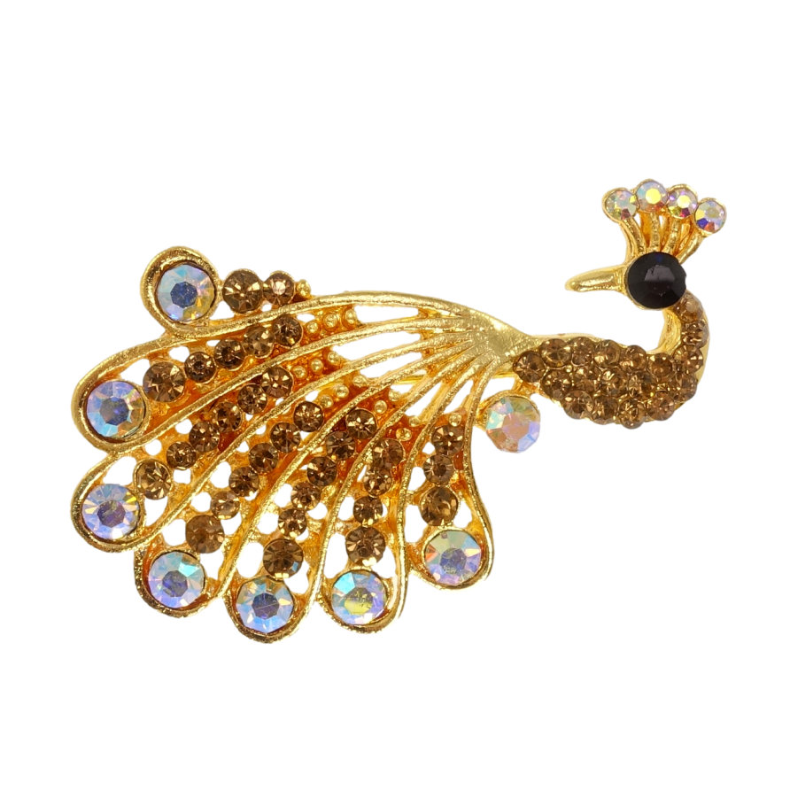 Брошка Павич з коричневими стразами фото №1