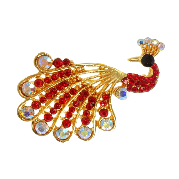 Брошка Павич з червоними стразами фото №22