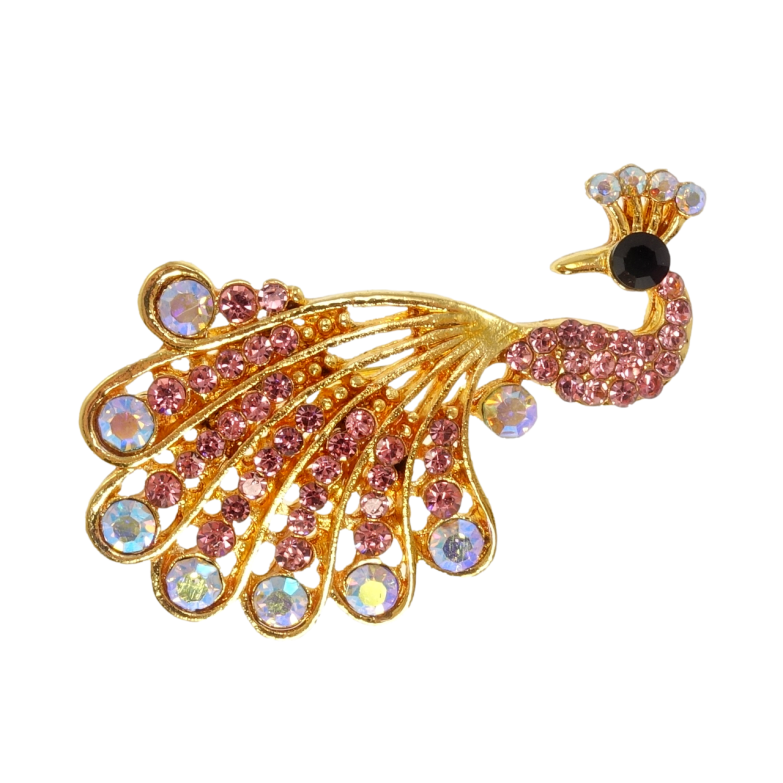 Брошка Павич з рожевими стразами фото №1 Брошка Павич з рожевими стразами фото №1