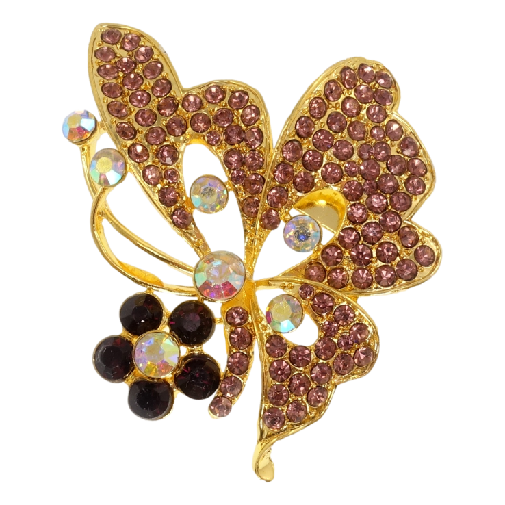 Брошка Метелик з бордовими стразами фото №24