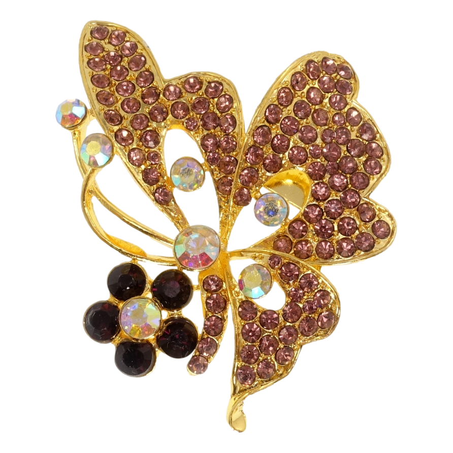 Брошка Метелик з бордовими стразами фото №1