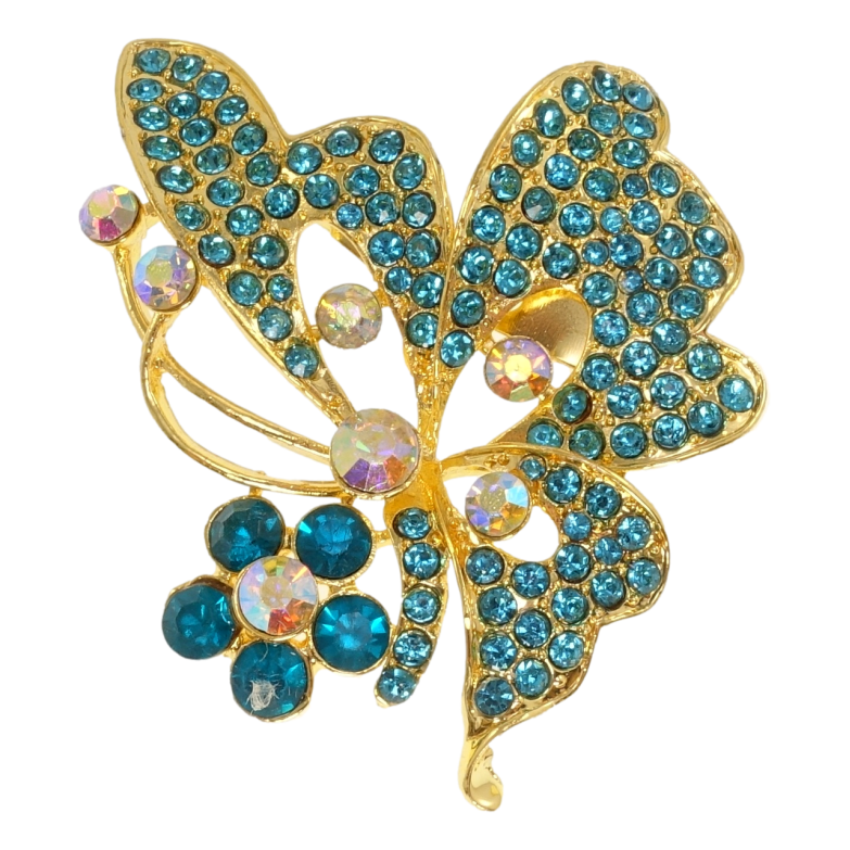 Брошка Метелик з бірюзовими стразами фото №1 Брошка Метелик з бірюзовими стразами фото №1