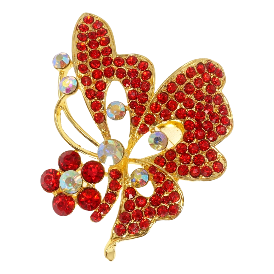 Брошь Бабочка с красными стразами фото №1