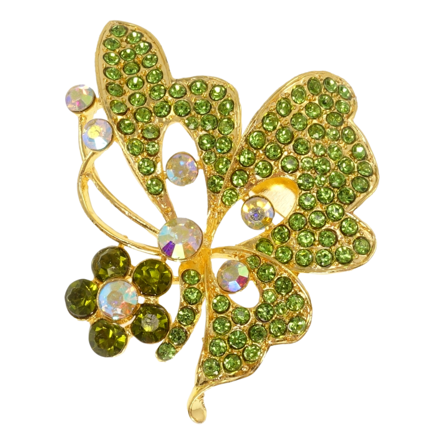 Брошка Метелик із зеленими стразами фото №1 Брошка Метелик із зеленими стразами фото №1