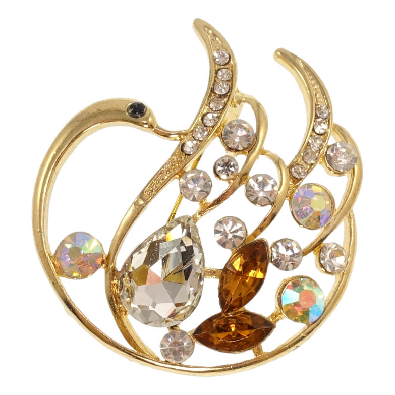 Брошь Лебедь с коричневыми кристаллами фото №1 Брошь Лебедь с коричневыми кристаллами фото №1