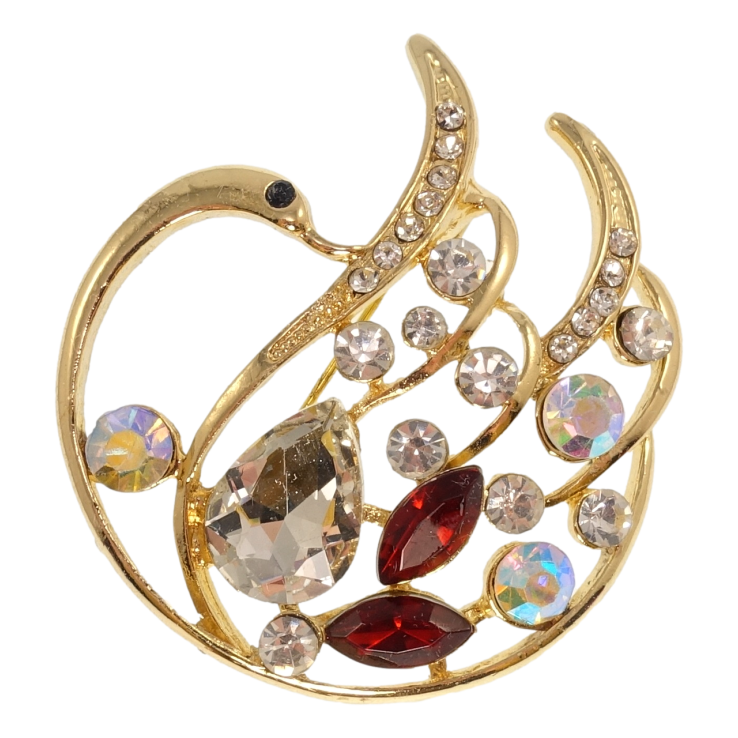Брошка Лебідь з червоними кристалами фото №19