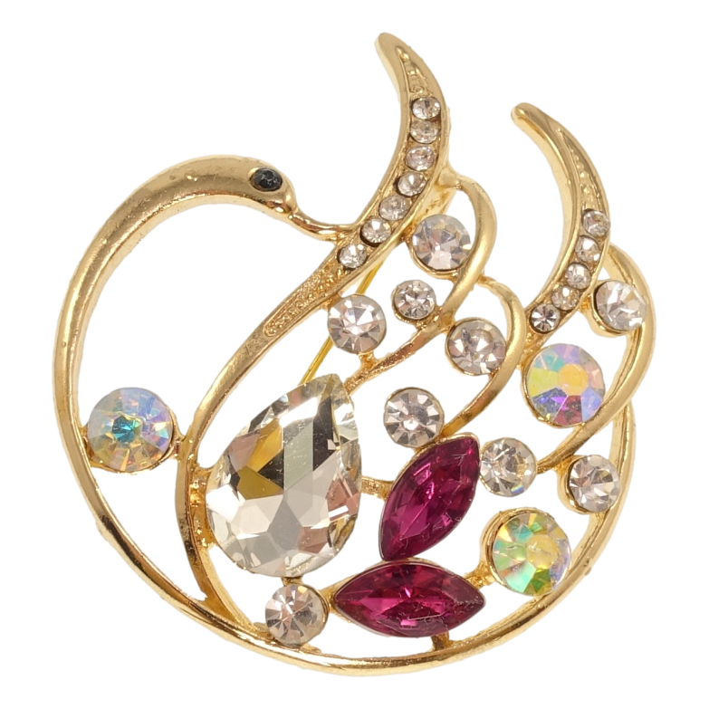 Брошка Лебідь з малиновими кристалами фото №1 Брошка Лебідь з малиновими кристалами фото №1