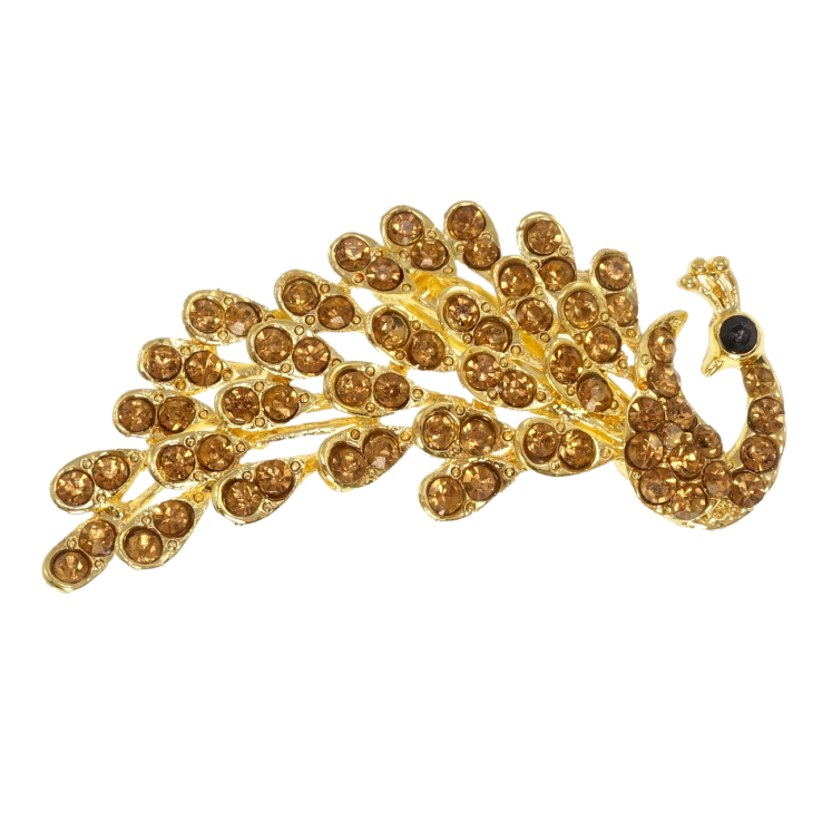 Брошка Павич з коричневими стразами фото №25