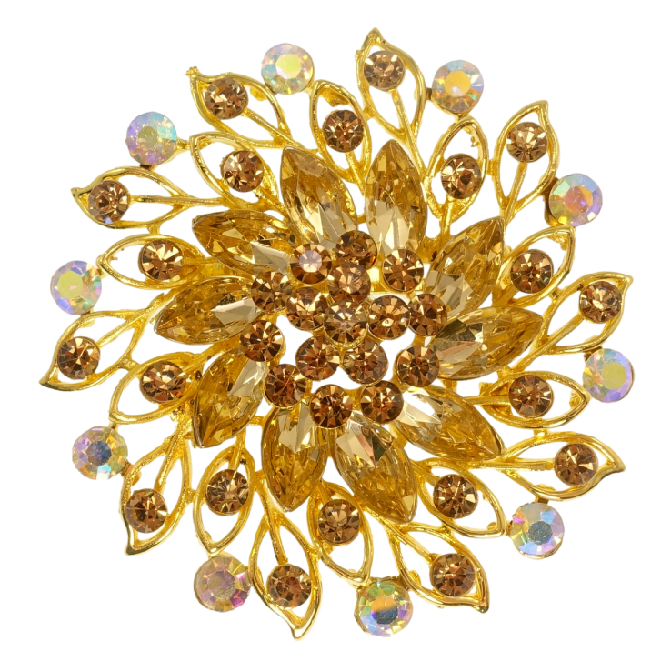 Брошка Квітка з коричневими стразами фото №19