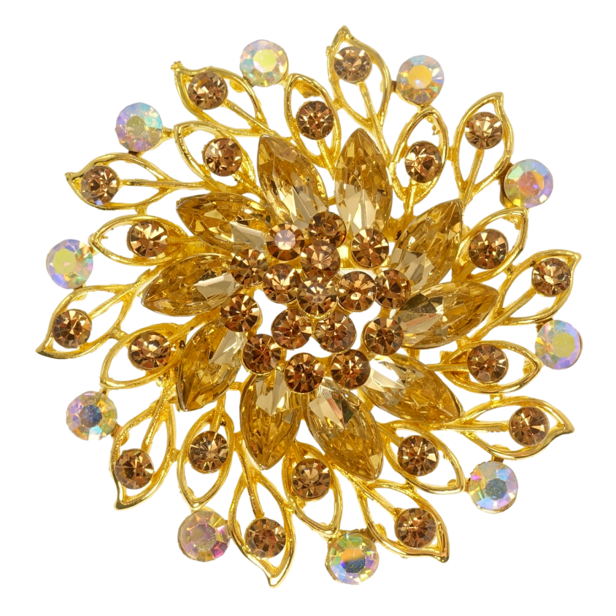 Брошка Квітка з коричневими стразами фото №1
