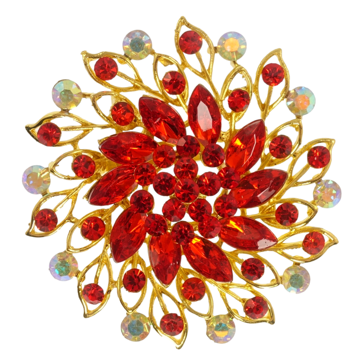 Брошка Квітка з червоними стразами фото №8