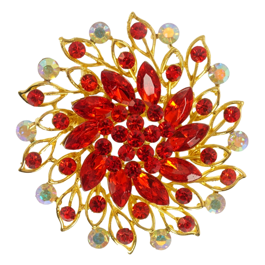 Брошка Квітка з червоними стразами фото №1