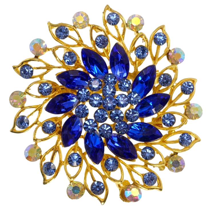 Брошка Квітка з синіми стразами фото №17