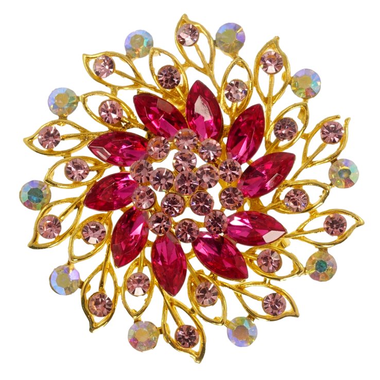 Брошка Квітка з рожевими стразами фото №7