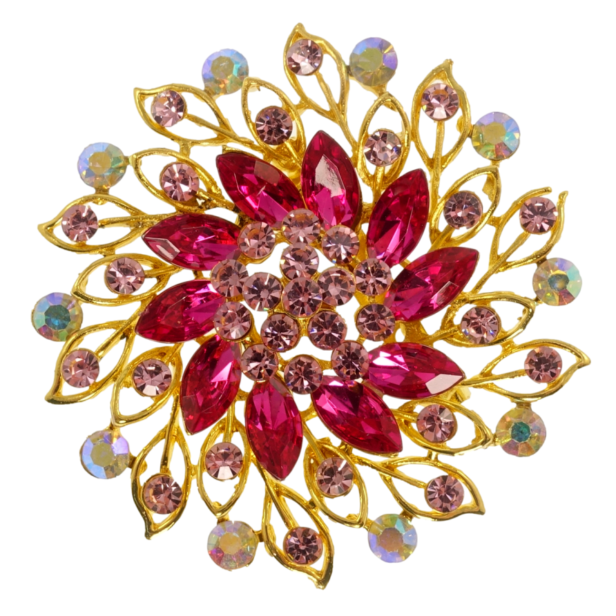 Брошка Квітка з рожевими стразами фото №1