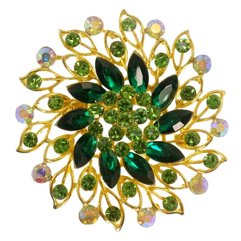 Брошка Квітка із зеленими стразами фото №1