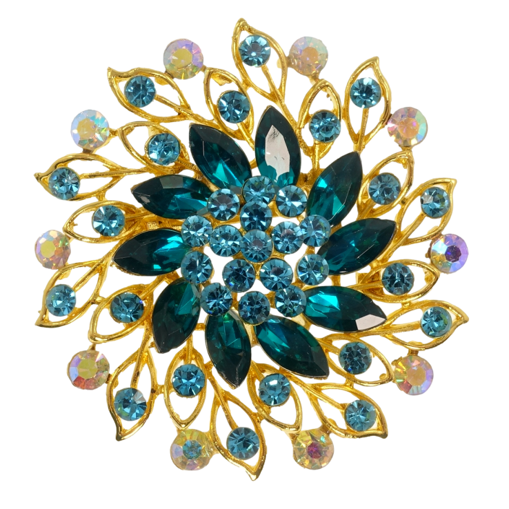 Брошка Квітка з бірюзовими стразами фото №19