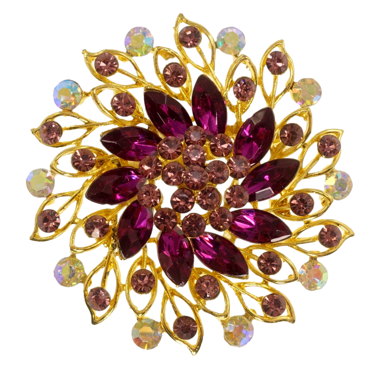 Брошка Квітка з бордовими стразами фото №5