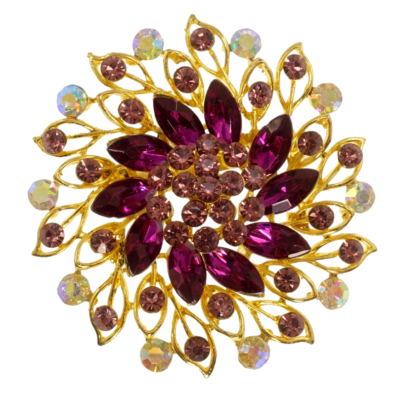 Брошка Квітка з бордовими стразами фото №1