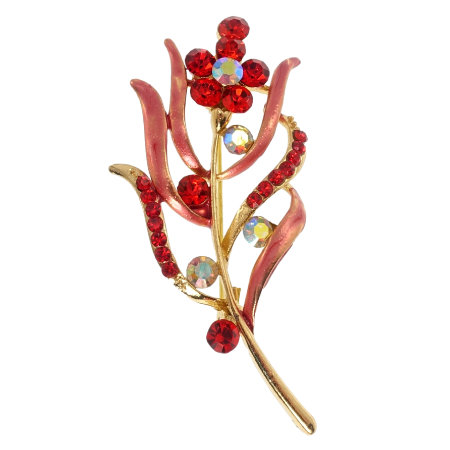 Брошка Гілочка з червоними стразами фото №1