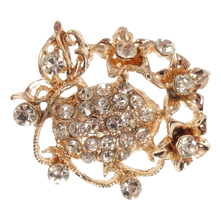 Брошка Квіткова композиція з білими стразами фото №12