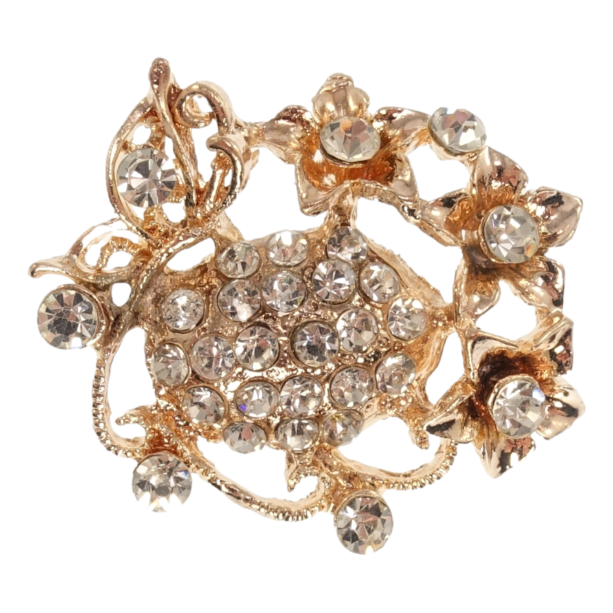 Брошка Квіткова композиція з білими стразами фото №1