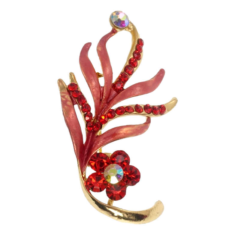 Брошь Веточка с красными стразами фото №7