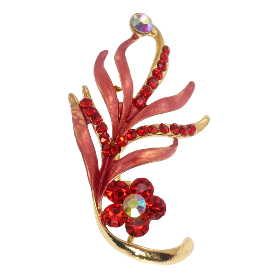 Брошка Гілочка з червоними стразами фото №1