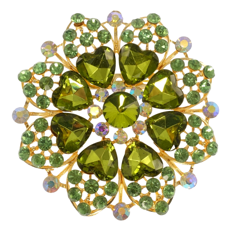 Брошь Снежинка с зелёными сердечками фото №3