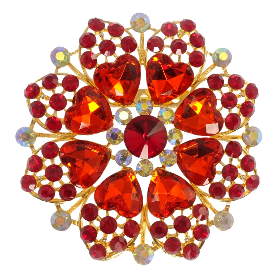 Брошка Сніжинка з червоними серцями фото №1