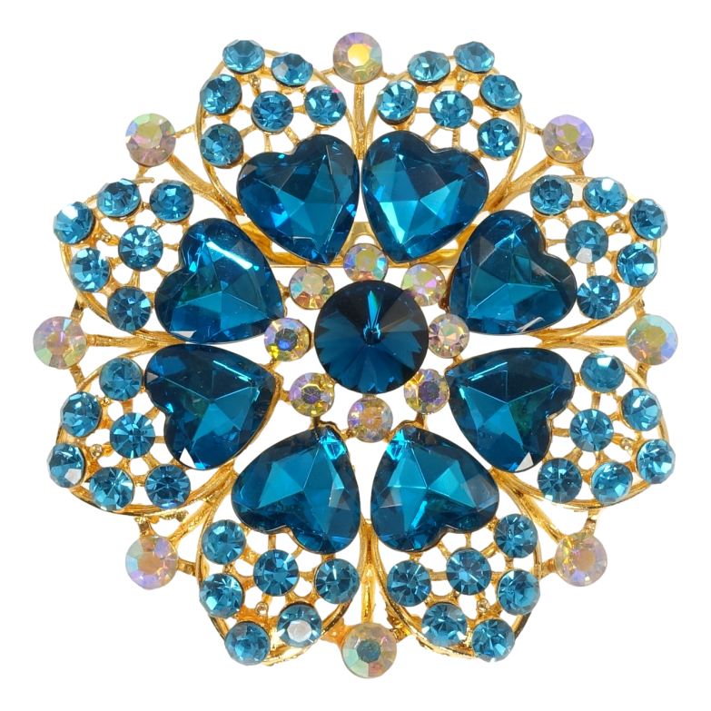 Брошь Снежинка с голубыми сердечками фото №1