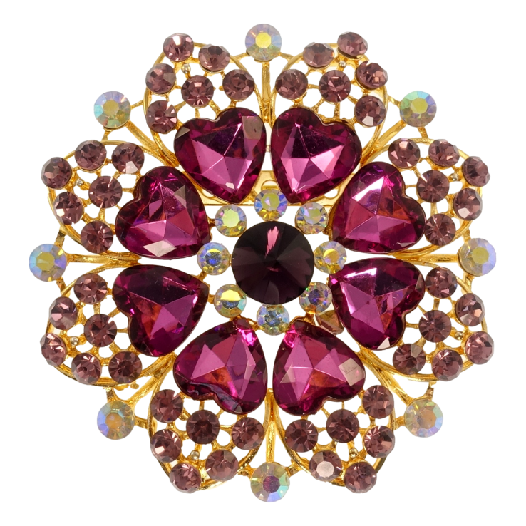 Брошь Снежинка с бордовыми сердечками фото №2