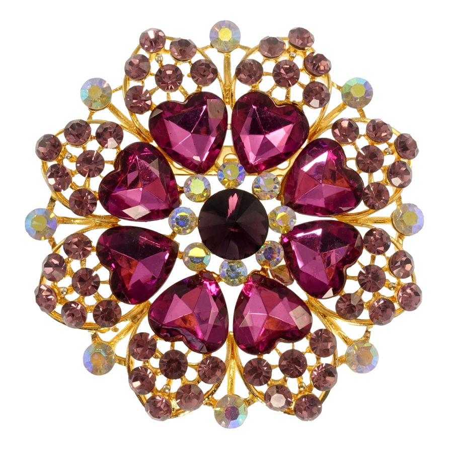 Брошь Снежинка с бордовыми сердечками фото №1