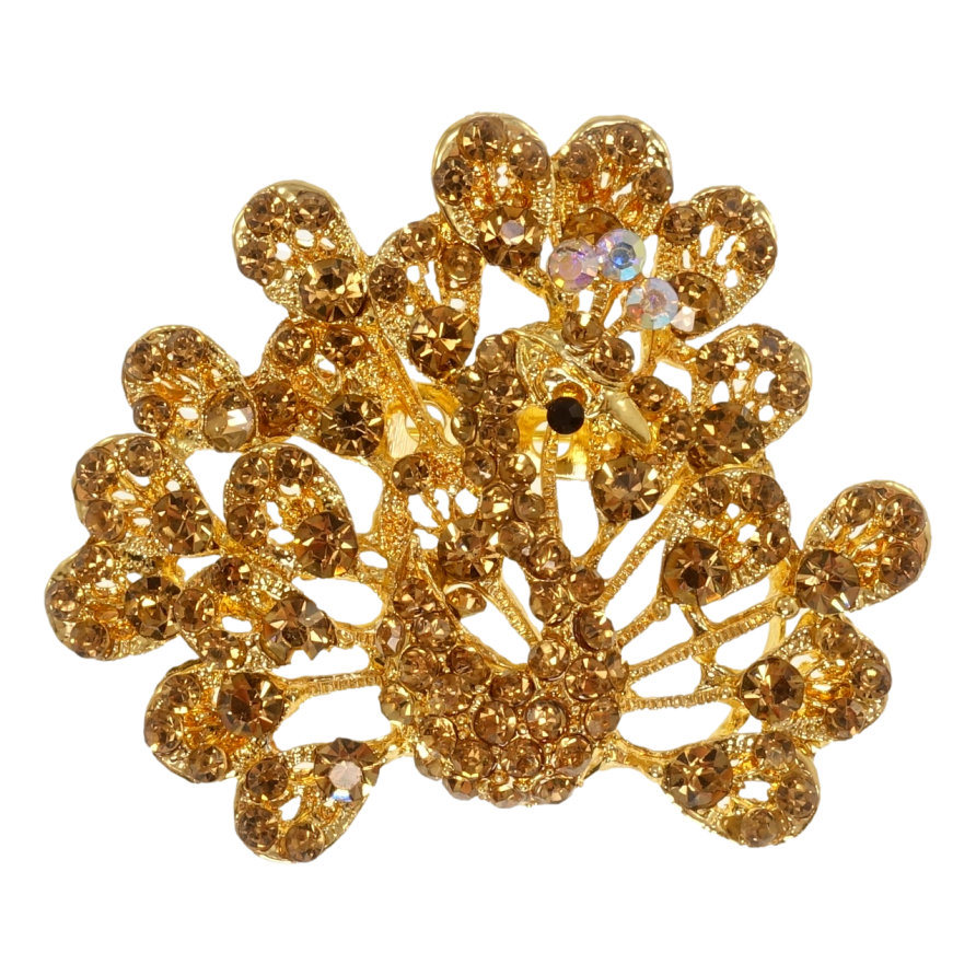 Брошка Павич з коричневими стразами фото №1