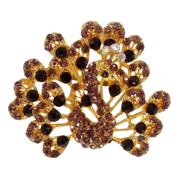 Брошка Павич з бордовими стразами фото №3