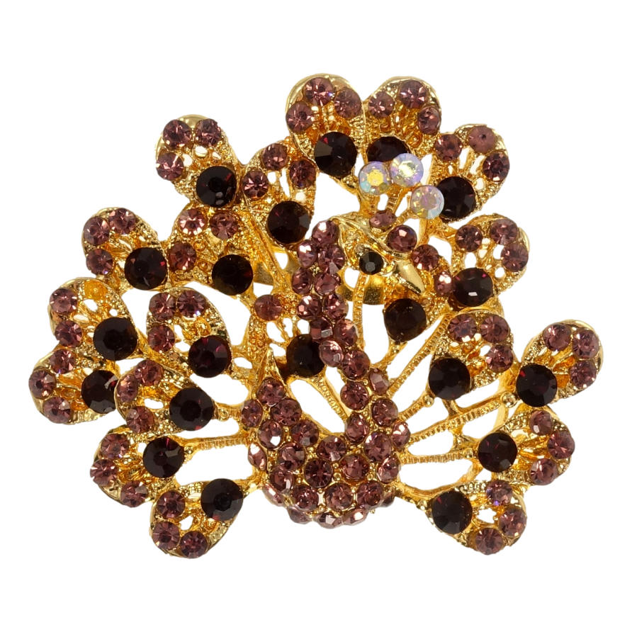 Брошка Павич з бордовими стразами фото №1 Брошка Павич з бордовими стразами фото №1