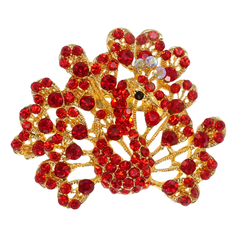 Брошка Павич з червоними стразами фото №1