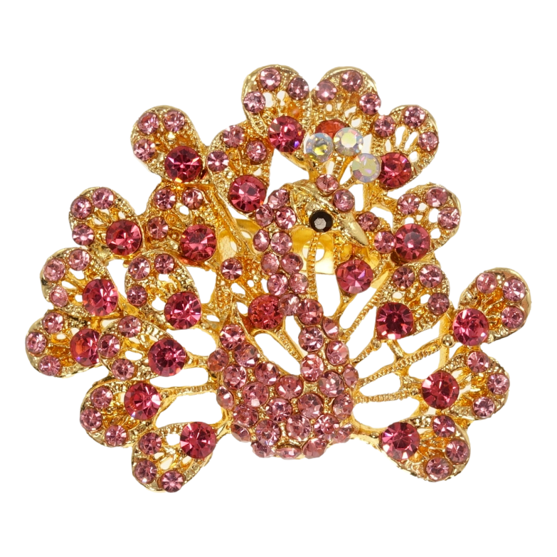 Брошка Павич з рожевими стразами фото №1