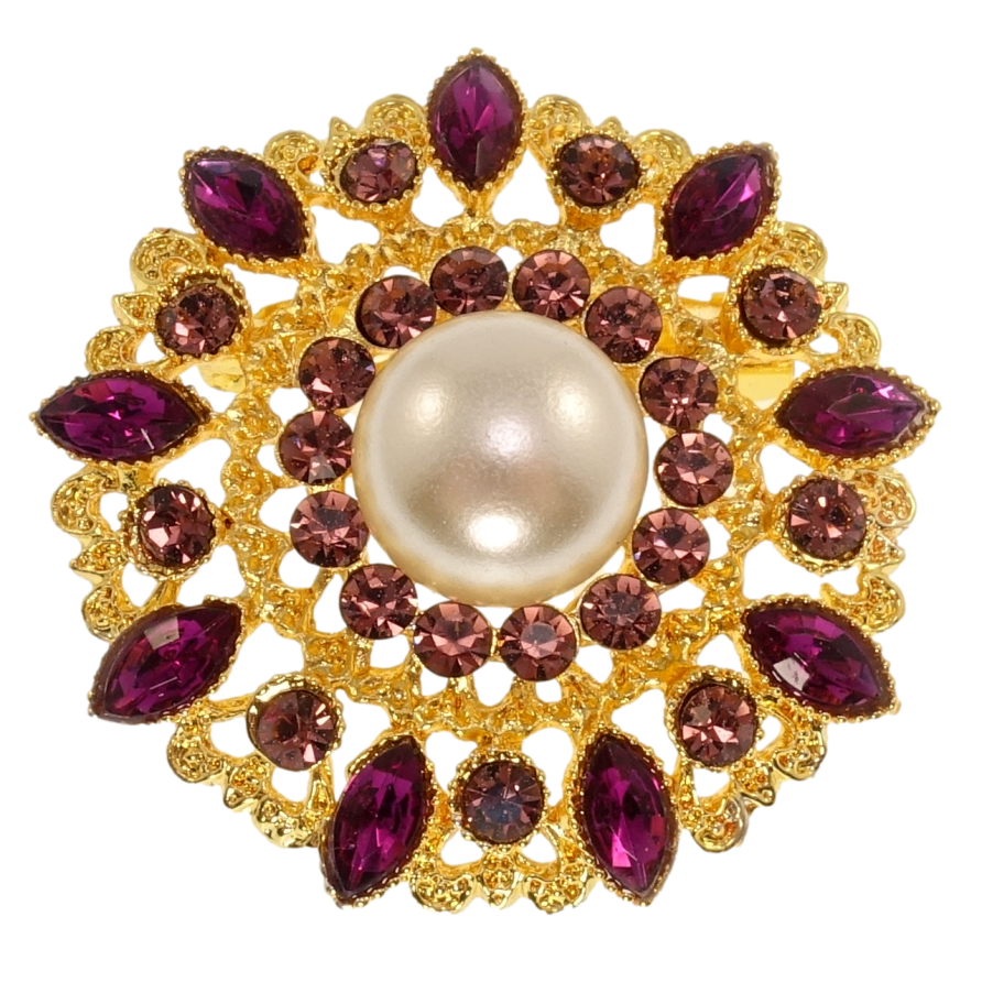 Брошка Квітка з перлами та фіолетовими стразами фото №1