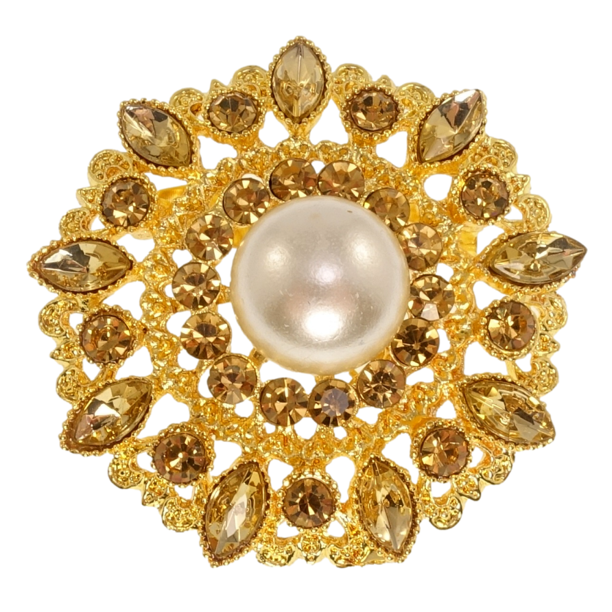 Брошка Квітка з перлами та золотими стразами фото №1