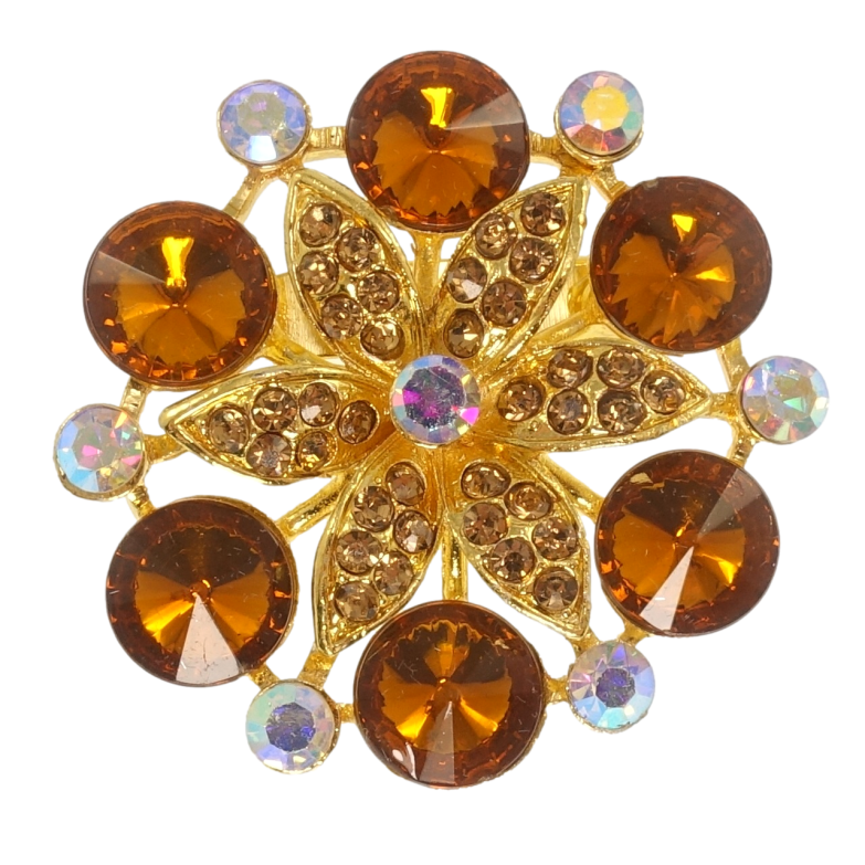 Брошь Снежинка с коричневыми стразами фото №1
